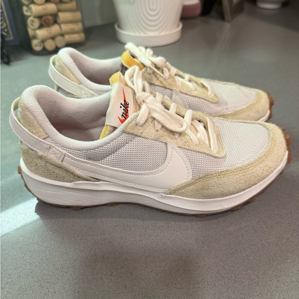 Nike White and Tan Waffle Sneakers